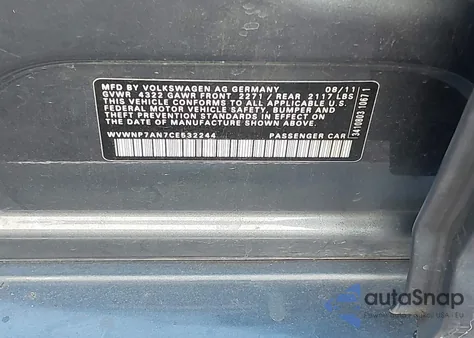 2012 Volkswagen Cc Sport из США, поврежденный, VIN WVWNP7AN7CE532244